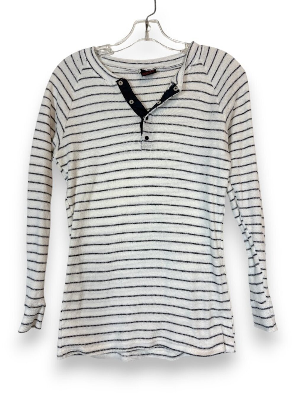 Vintage Patagonia Striped Henley Top White Navy Blue Retro Medium